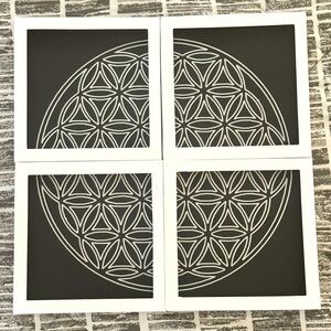 Flower of Life 10x10” black & silver geometric framed decor chi energy zen art